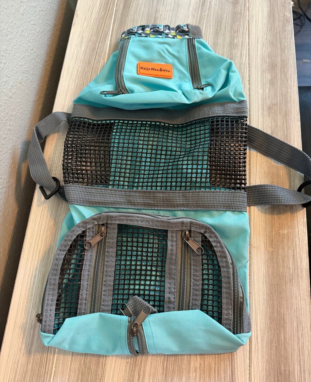 Hello Mow & Wow Pet Grooming Carrier / Restraint Bag in teal and gray Size Small